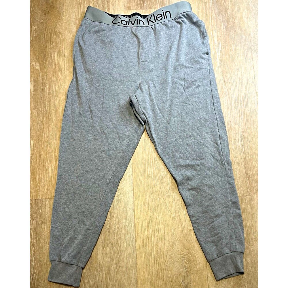 Calvin Klein Modern Sleep Gray Jogger Pants 34W Logo Elastic Waist Drawstring